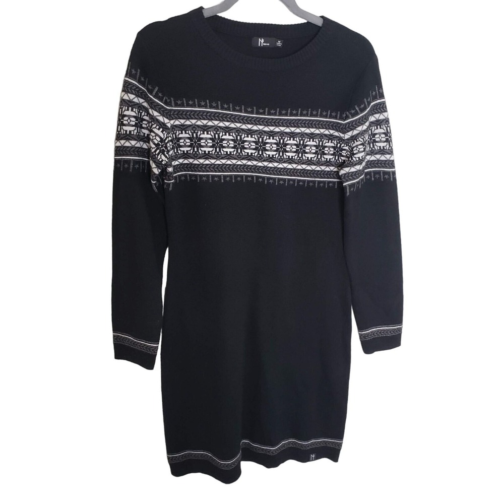 Neve Woman's Size M Sweater Dress Merino Wool Polyester Blend Nordic Fairisle